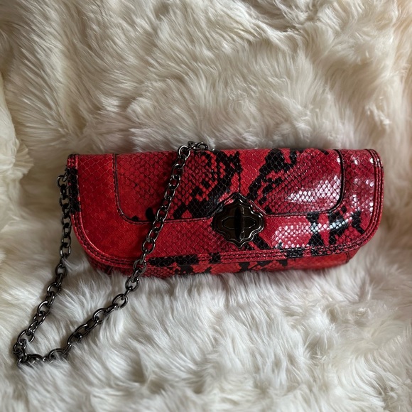 OrYANY Leather Snakeskin Style Red Shoulder Handbag Clutch New - Picture 5 of 11